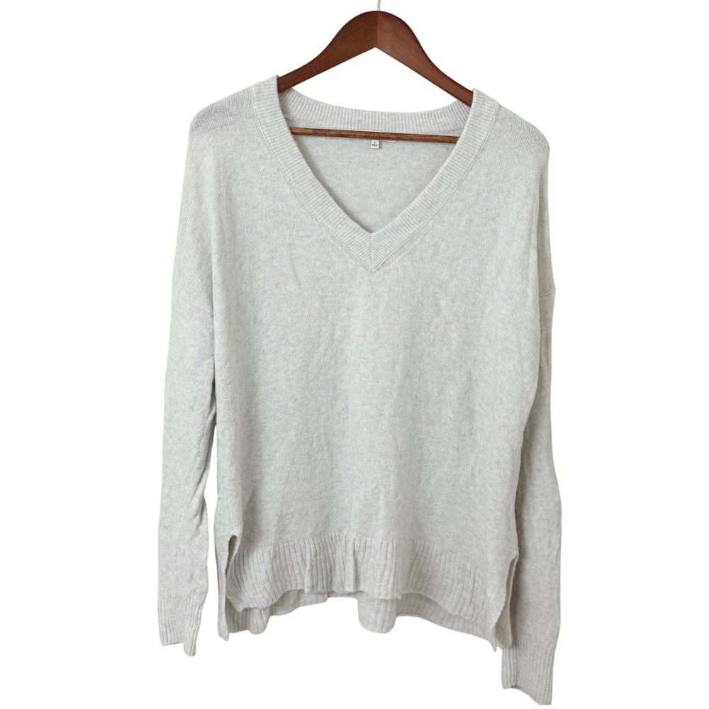 Madewell Women's Vneck Sweater Alpaca Wool Blend Boxy Large Light Gray Cozy Cute